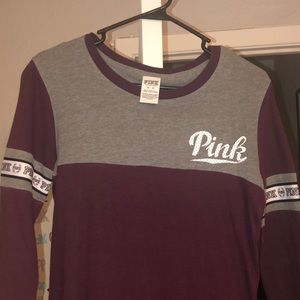 VS PINK maroon and gray mid sleeve tee